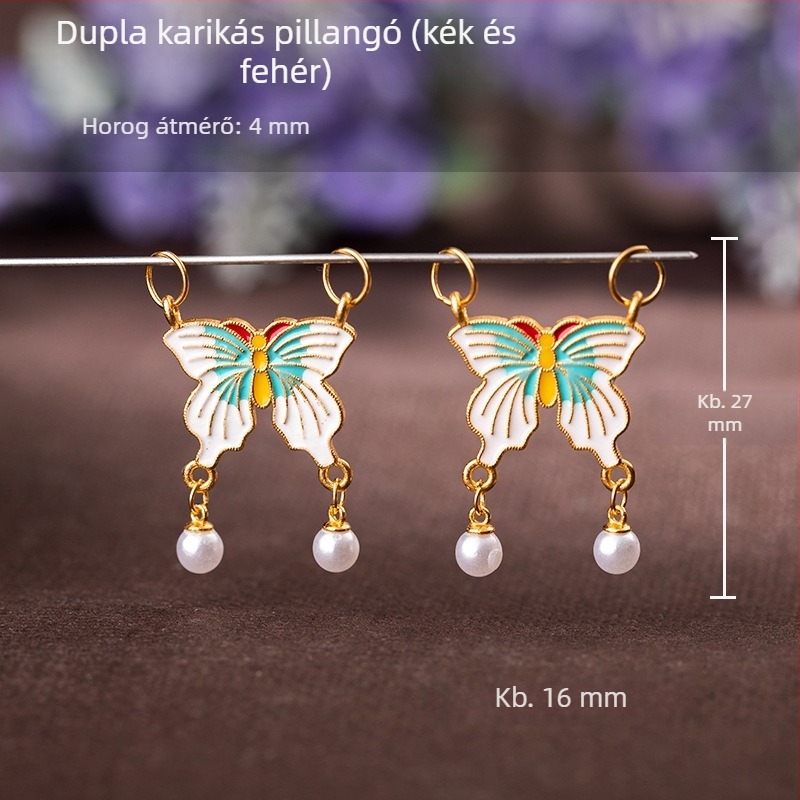 S925 ezüstből készült pillangó medálos karkötő, aranyozott zománc, kék zománc, olajcsepp minta, dupla fül, kettős réteg, DIY talizmán