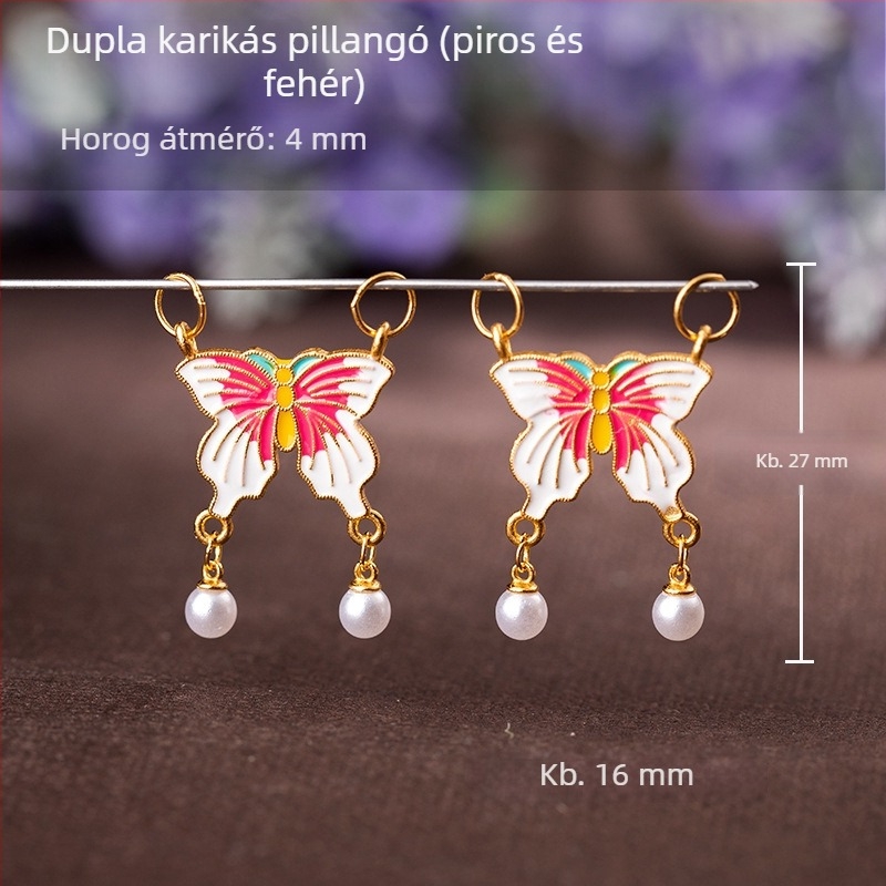 S925 ezüstből készült pillangó medálos karkötő, aranyozott zománc, kék zománc, olajcsepp minta, dupla fül, kettős réteg, DIY talizmán