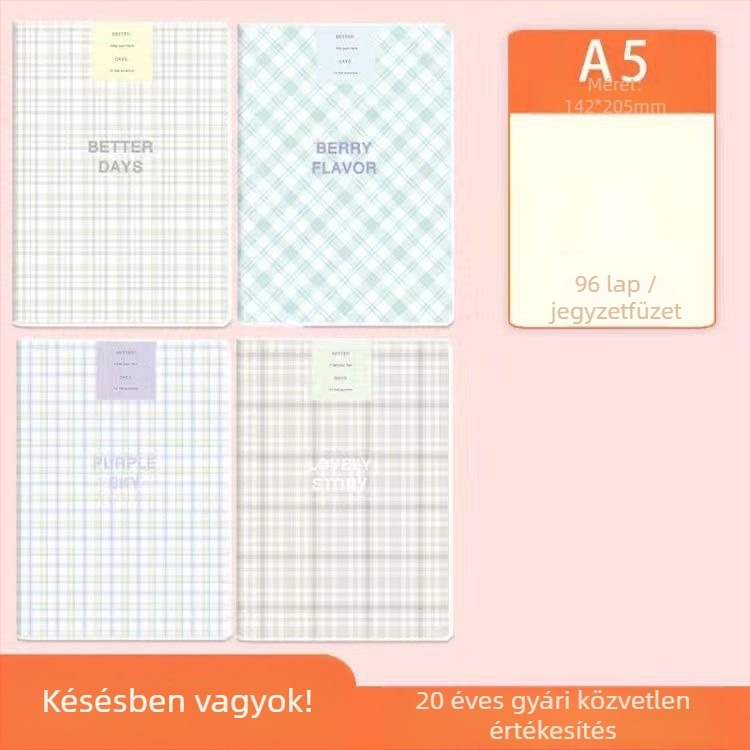 A5-ös notesz puha PVC borítóval, szalma-pulp papír, ragasztó kötés, Instagram-stílus