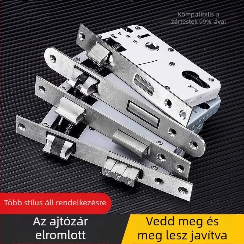 Fa ajtókhoz készült zárkészlet, univerzális zártest 50 mm, hangtalan rozsdamentes acél záróelem 58 mm, zármag és tartozékok