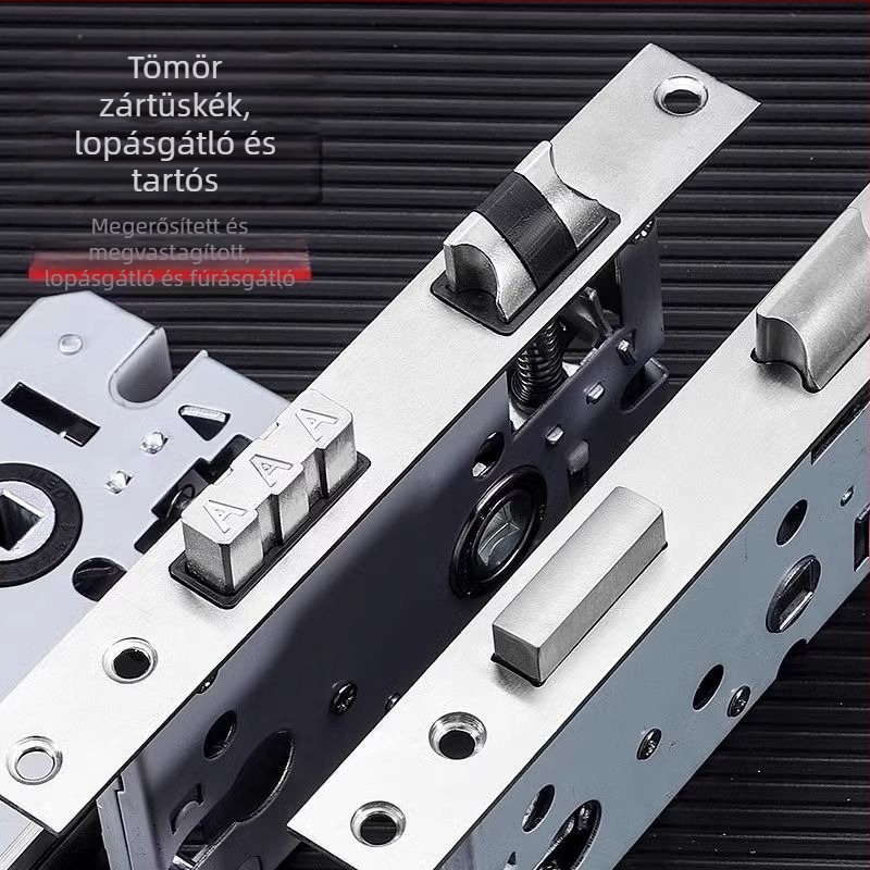Fa ajtókhoz készült zárkészlet, univerzális zártest 50 mm, hangtalan rozsdamentes acél záróelem 58 mm, zármag és tartozékok