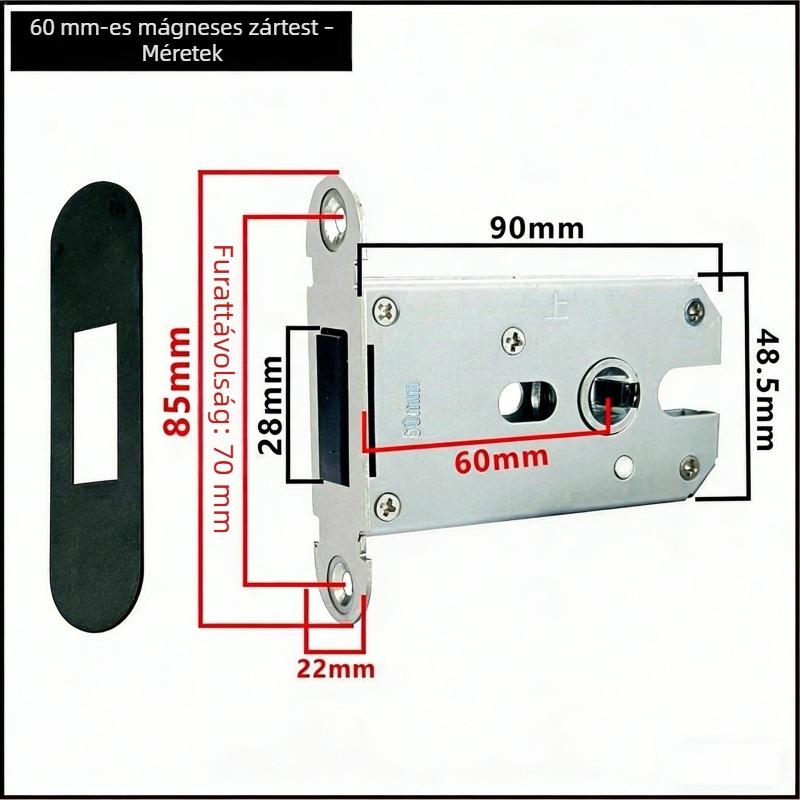 Fa ajtókhoz készült zárkészlet, univerzális zártest 50 mm, hangtalan rozsdamentes acél záróelem 58 mm, zármag és tartozékok