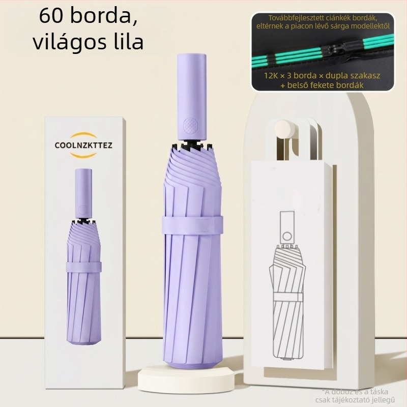 60-ágú automata napernyő, megnagyobbított és megvastagodott, UV védelem, kettős használat napsütésre és esőre, testre szabható