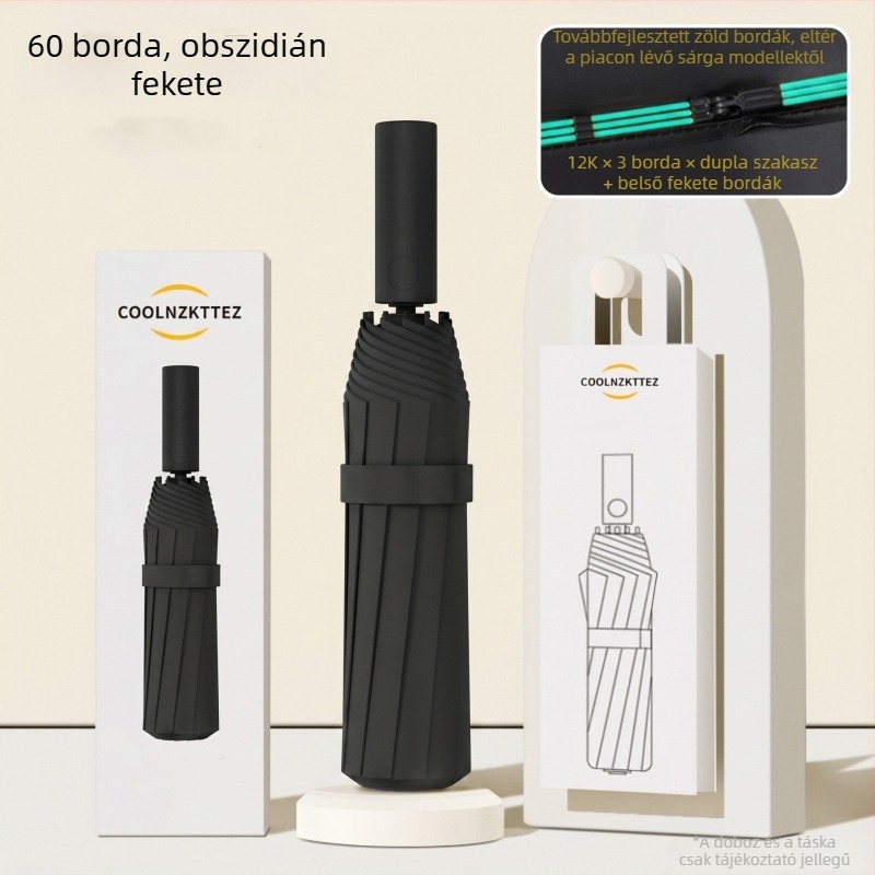 60-ágú automata napernyő, megnagyobbított és megvastagodott, UV védelem, kettős használat napsütésre és esőre, testre szabható