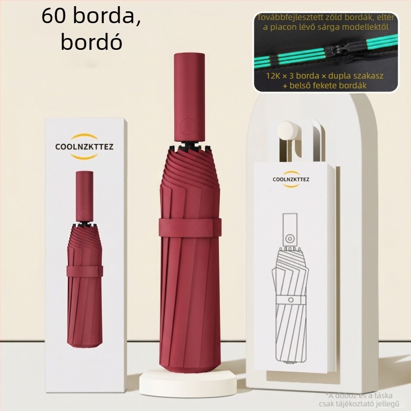60-ágú automata napernyő, megnagyobbított és megvastagodott, UV védelem, kettős használat napsütésre és esőre, testre szabható