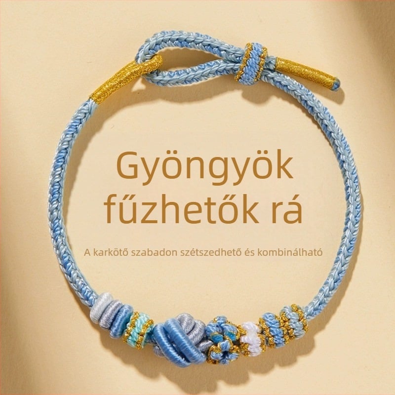 Uniszex fonott piros zsinór DIY karkötő arany tónusú kiegészítővel (félkész)