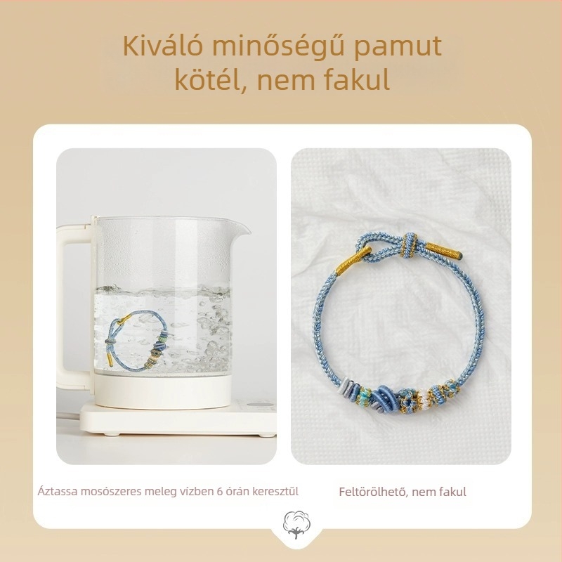 Uniszex fonott piros zsinór DIY karkötő arany tónusú kiegészítővel (félkész)