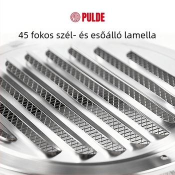 Fekete színű lakkozott rozsdamentes acél síkfejű szellőzősapka kipufogófedéllel, körkörös rács, lamellás fedél, légáteresztő sapka
