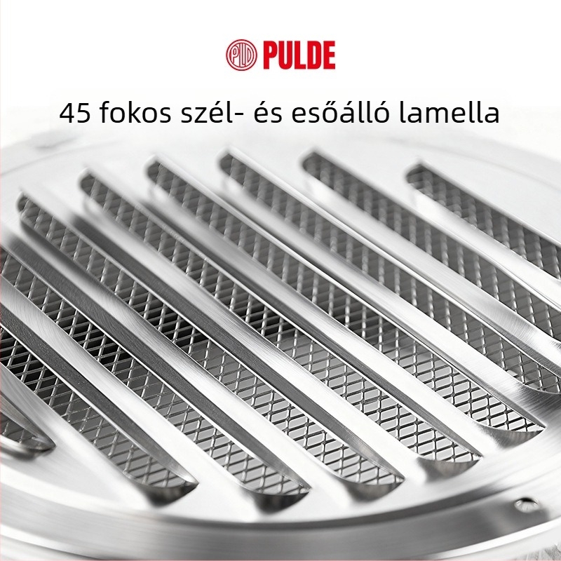 Fekete színű lakkozott rozsdamentes acél síkfejű szellőzősapka kipufogófedéllel, körkörös rács, lamellás fedél, légáteresztő sapka
