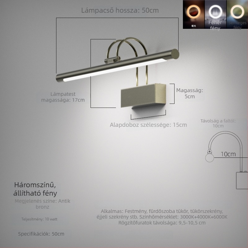 Minimalista falikar a fürdőszobai tükörhöz, LED, vintage amerikai stílus