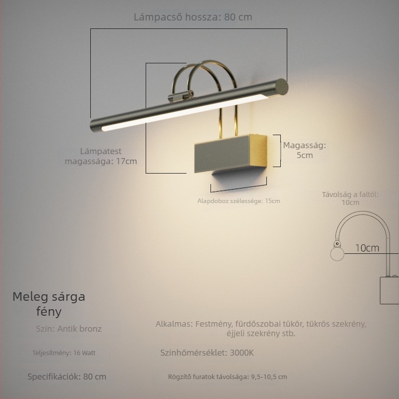 Minimalista falikar a fürdőszobai tükörhöz, LED, vintage amerikai stílus