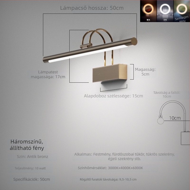 Minimalista falikar a fürdőszobai tükörhöz, LED, vintage amerikai stílus