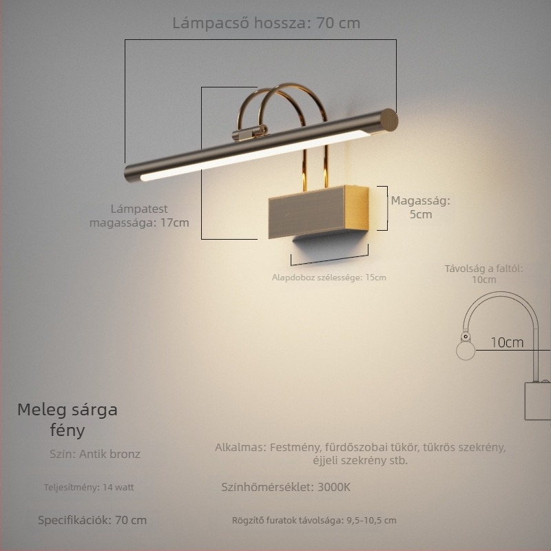 Minimalista falikar a fürdőszobai tükörhöz, LED, vintage amerikai stílus