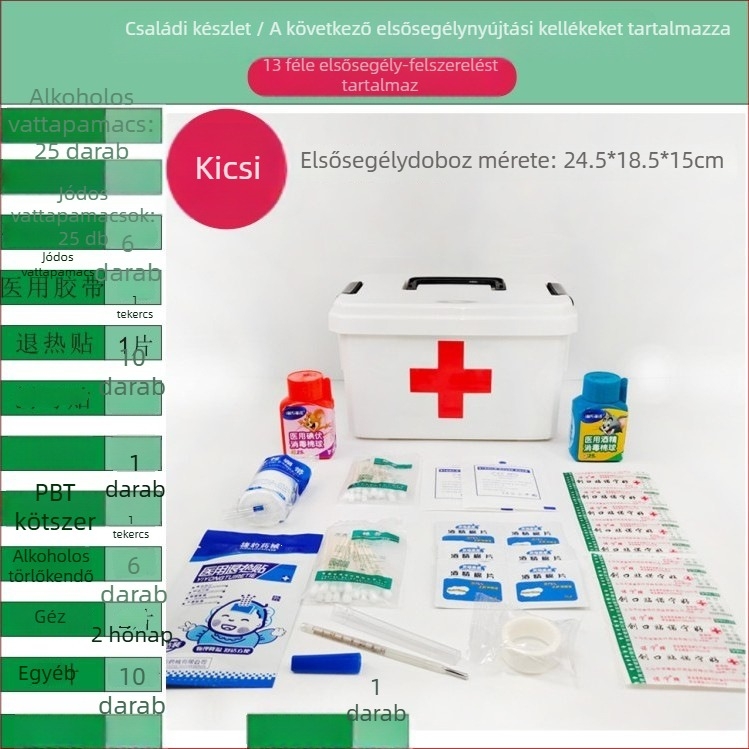 Otthoni gyógyszeres doboz maszkokkal, különböző méretekben, többszintes elsősegély-tároló a családok, diákok és óvodások számára.