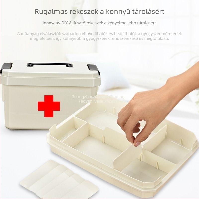 Otthoni gyógyszeres doboz maszkokkal, különböző méretekben, többszintes elsősegély-tároló a családok, diákok és óvodások számára.