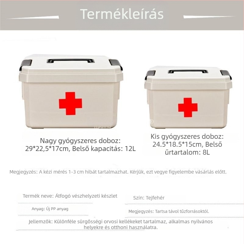Otthoni gyógyszeres doboz maszkokkal, különböző méretekben, többszintes elsősegély-tároló a családok, diákok és óvodások számára.