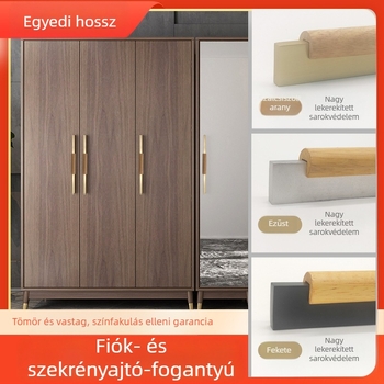 Arany színű, hosszú tömörfa ajtófogantyú ruhásszekrényekhez, éjjeliszekrényekhez, cipő- és konyhaszekrényekhez – modern minimalista stílus