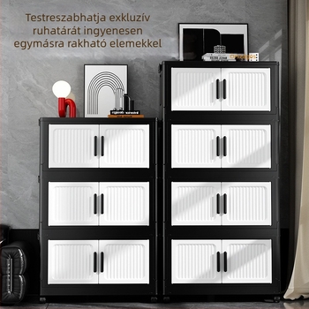 Telepítés nélküli összecsukható tároló szekrény, dupla ajtóval és görgőkkel, több szintes tárolás ruhák és játékok számára, otthoni használatra