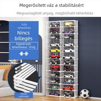 4-soros fém játékautó tároló polc – nappaliba, álló kiállítási polc