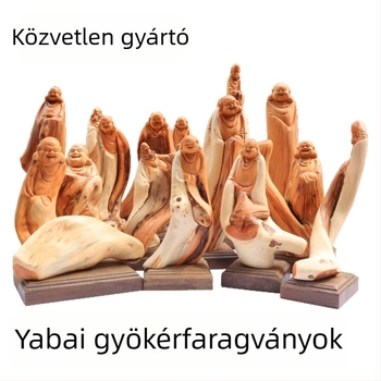 Thuja gyökérfaragás Bodhidharma és Maitreya Buddha ábrázolásával, természetes szabad formájú Fa szobor dekorációhoz