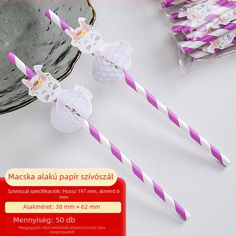 Egyszer használatos papírszívószál ananásszal és mini esernyővel, dekoratív italhoz illő szívócső palmalevél mintával