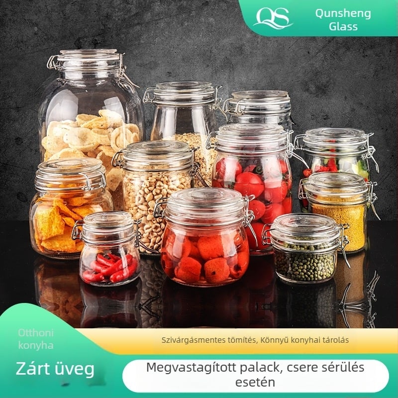 Üveg, légmentesen záródó tároló gabonák és száraz élelmiszerekhez – átlátszó konyhai üvegtároló