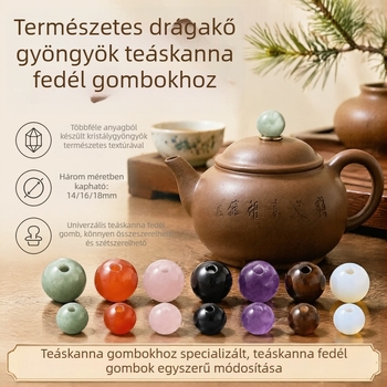 Teáskanna fedélgombhoz szánt kiegészítő természetes ásványgyöngyökkel, 3 mm-es lyukátmérő