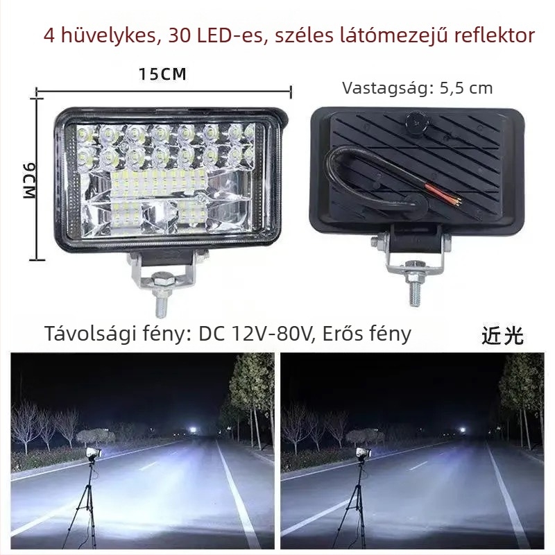 Alumínium házú LED-reflektor járművekhez – univerzális 12-80V, autókra, teherautókra, ásógépekre, mezőgazdasági járművekre és targoncákra