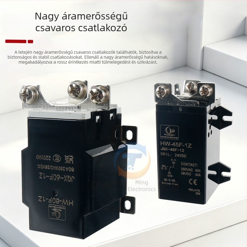 JQX-60F nagy teljesítményű relé, 60A, tekercs 12VDC vagy 24VDC, 220VAC érintkezők