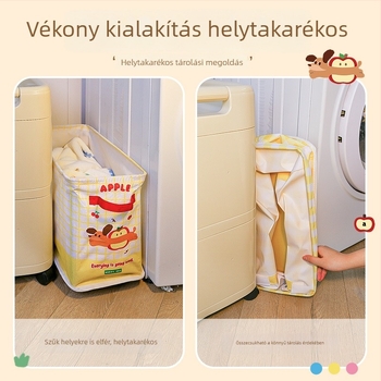 Összecsukható mosókosár kontrasztos színekkel, leválasztható, fürdőszobában; tárolás plüss játékok és nassolnivalók számára.
