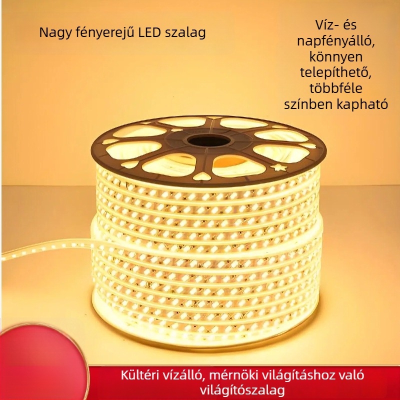 220V-os LED-szalag két soros 120 LED-del, nappali dekorációhoz és kültéri világításhoz, vízálló lineáris fény
