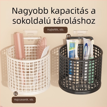 Falihoz szerelt fürdőszobai fogkefés pohártartó és tároló kosár – multifunkcionális szervező