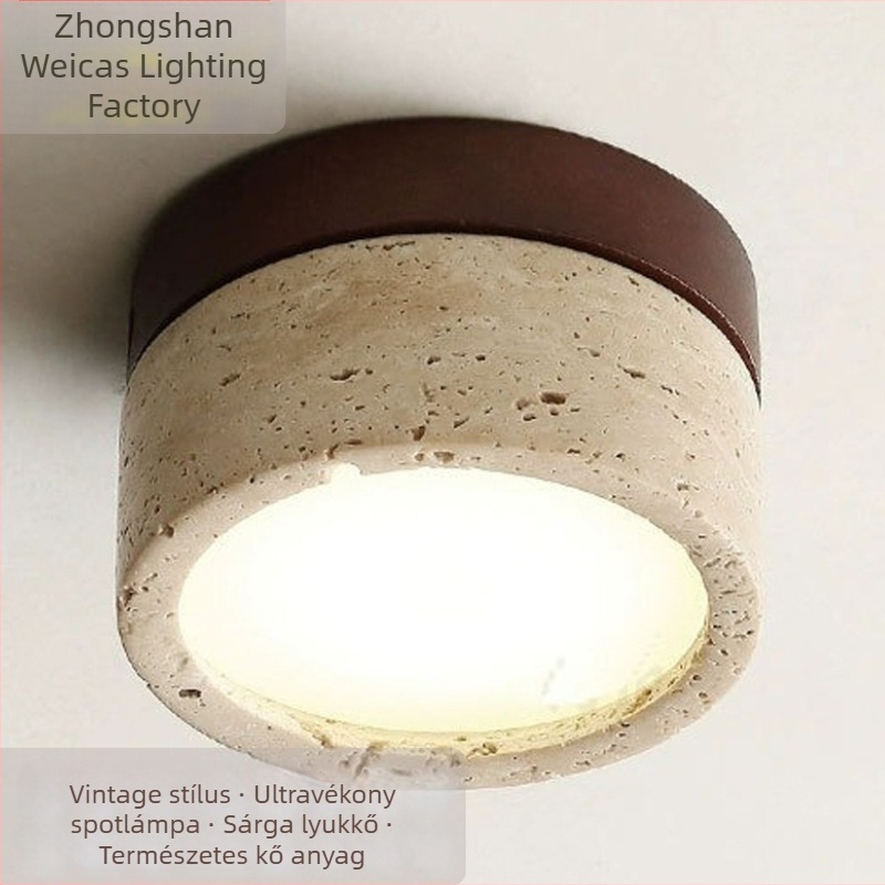 Új ultra-vékony felületre szerelt downlight Wabi-Sabi stílusban, retro hálószoba és nappali számára, sárga travertin felülettel