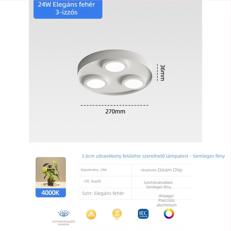 Ultra vékony LED kör mennyezeti downlight, anti-glare, háromfejű, modern minimalist stílus, felületre szerelt, hálószoba és nappali számára