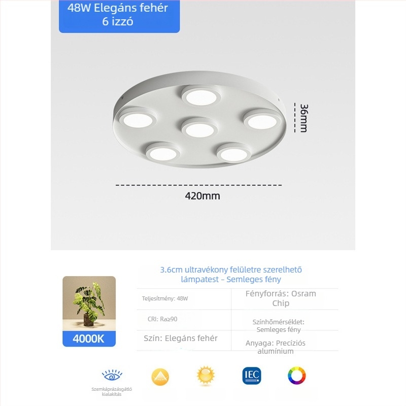 Ultra vékony LED kör mennyezeti downlight, anti-glare, háromfejű, modern minimalist stílus, felületre szerelt, hálószoba és nappali számára
