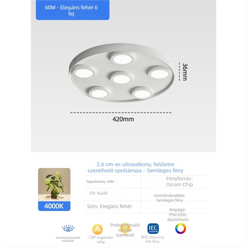 Ultra vékony LED kör mennyezeti downlight, anti-glare, háromfejű, modern minimalist stílus, felületre szerelt, hálószoba és nappali számára