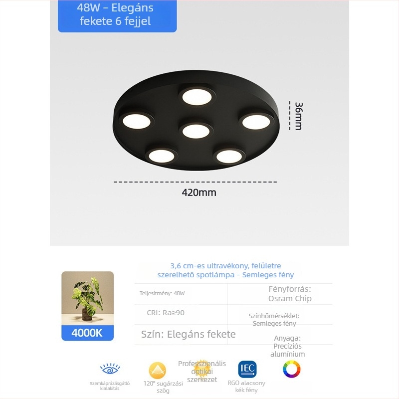 Ultra vékony LED kör mennyezeti downlight, anti-glare, háromfejű, modern minimalist stílus, felületre szerelt, hálószoba és nappali számára