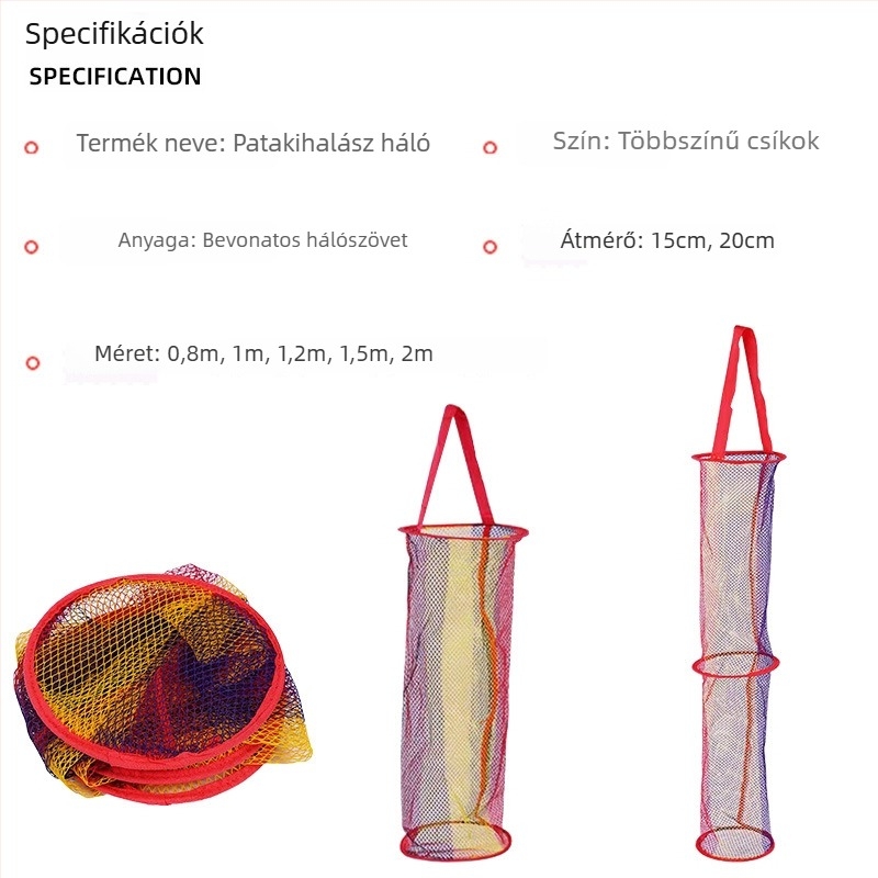 Mini nejlon háló táska patakhoz horgászatra, összecsukható és hordozható, színes csíkokkal