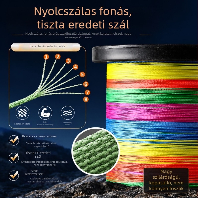 Conrad 1000 m PE többszínű horgász zsinór, 8-szálú Dyneema főzsinór
