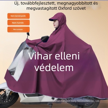 Esőköpeny elektromos biciklikhez és motorkerékpárokhoz, esőponcho, viharálló, megnagyobbított és megerősített, egy vagy két utas számára, puha anyag.