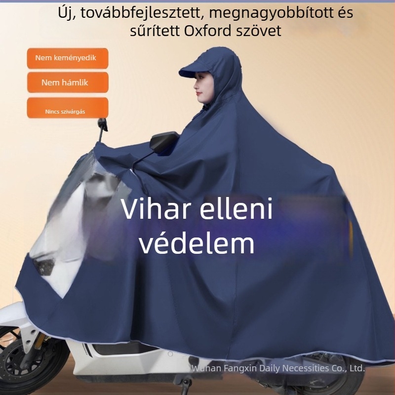 Esőköpeny elektromos biciklikhez és motorkerékpárokhoz, esőponcho, viharálló, megnagyobbított és megerősített, egy vagy két utas számára, puha anyag.