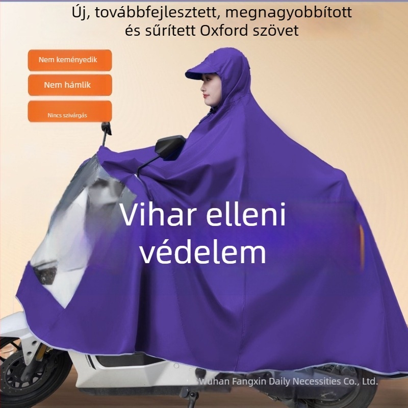 Esőköpeny elektromos biciklikhez és motorkerékpárokhoz, esőponcho, viharálló, megnagyobbított és megerősített, egy vagy két utas számára, puha anyag.