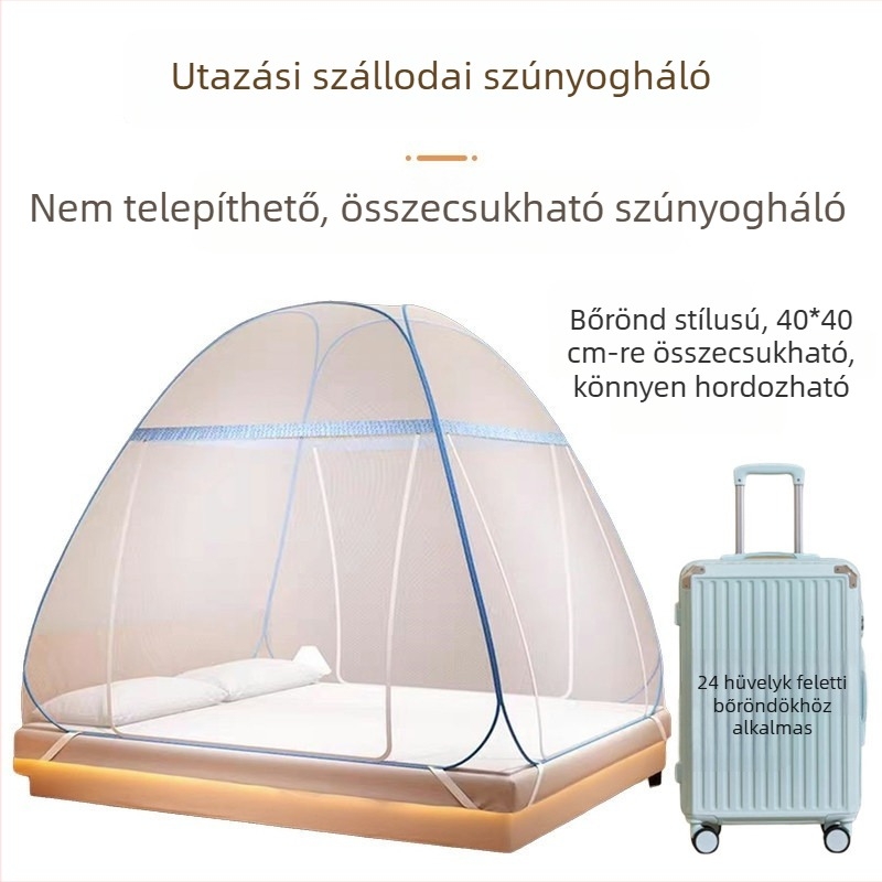 Utazó szúnyogháló szerelés nélkül, összecsukható, könnyen hordozható hotelágyhoz, mongol jurta alakú