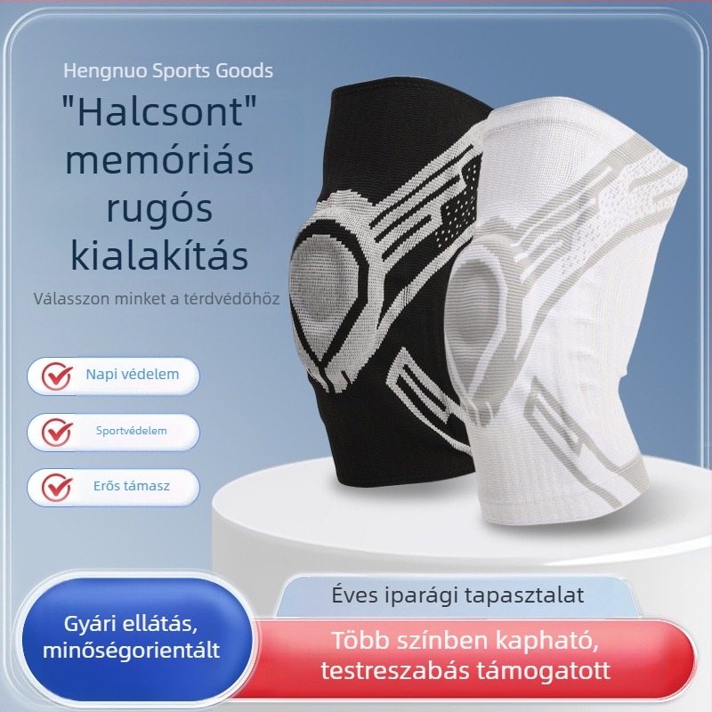 Sportos térdvédő rugós támasztással a meniszkusz és a patella védelmére, kosárlabda, röplabda, kerékpározás és futás esetén