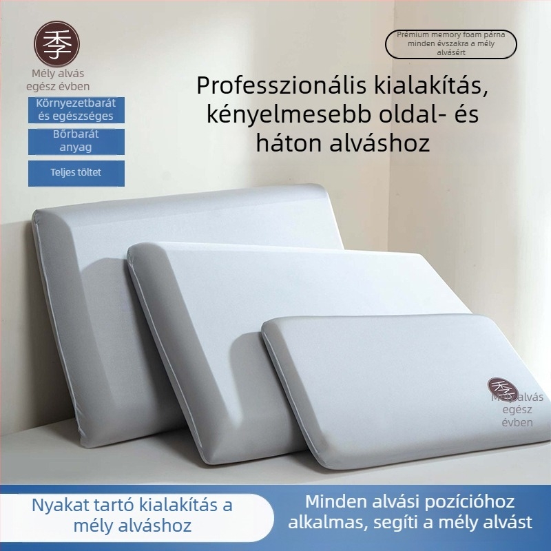 Évszaktól független memóriahabos párna nyaki gerinc-támogatással, mély alvás kényelme, lassú visszapattanás, latex töltet, ovális forma