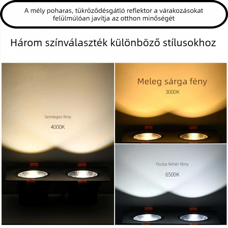 Kétfejes COB LED beépített downlight, tükröződésgátló, beépített, ruházati üzletek, nappalik, hálószobák, folyosók és dolgozószobák számára