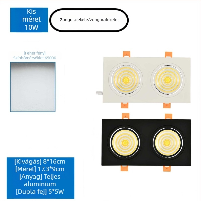 Kétfejes COB LED beépített downlight, tükröződésgátló, beépített, ruházati üzletek, nappalik, hálószobák, folyosók és dolgozószobák számára