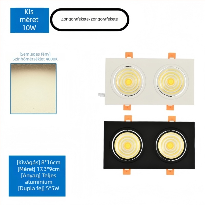 Kétfejes COB LED beépített downlight, tükröződésgátló, beépített, ruházati üzletek, nappalik, hálószobák, folyosók és dolgozószobák számára