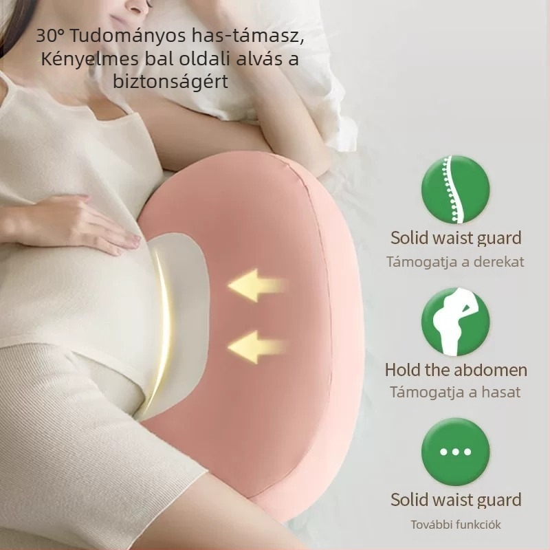 U-alakú terhességi párna deréktámasz és has-támogatás, oldalsó alváshoz