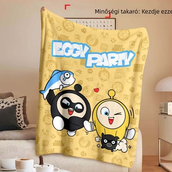 Eggboy Party plüss flanel takaró belső réteggel, rajzfilm mintával, diákszállóra, irodai kanapéra és rövid pihenéshez